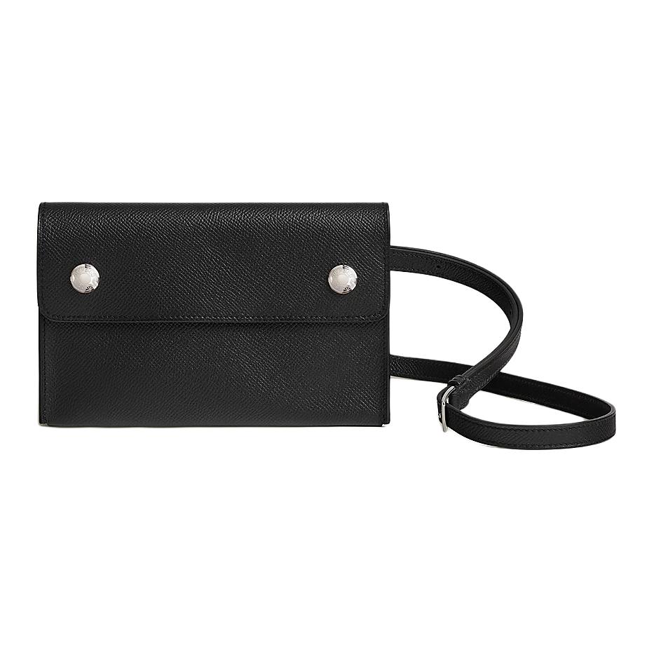 

HERMES Мужской кошелек из телячьей кожи Epsom, сумка через плечо, модель 89 Noir, черный