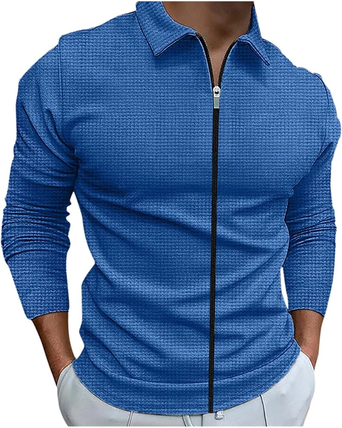 

Мужская поло с длинным рукавом и молнией, Slim Fit, лацканный воротник