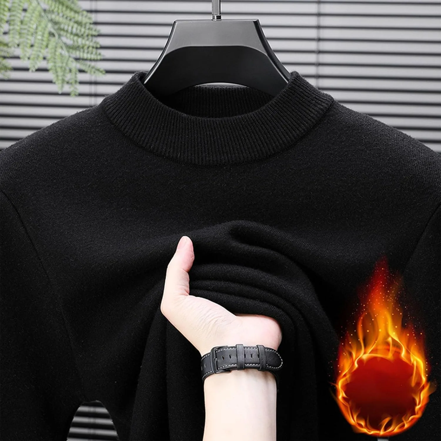 Мужской вязаный водолазка slim fit с длинным рукавом — фото 4