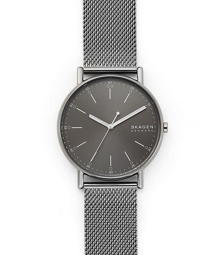 

Серые часы Skagen Signature с тремя стрелками и стальной сеткой, серый