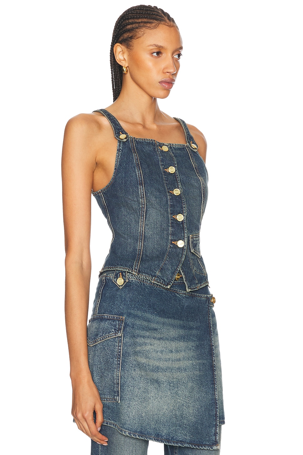 

Джинсовая майка Ganni, цвет Mid Blue Vintage