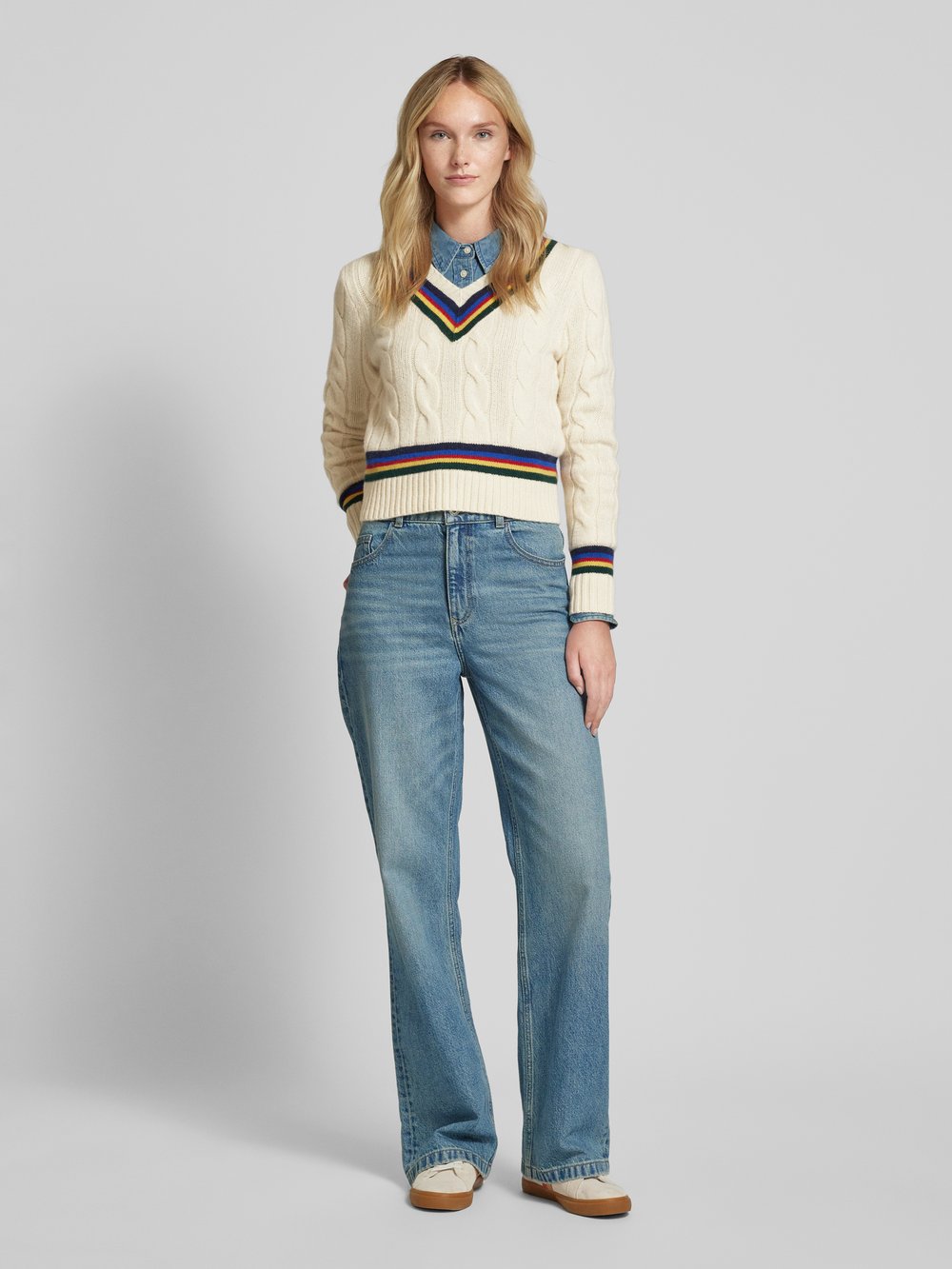 

Вязаный свитер с узором «косы» Polo Ralph Lauren, экрю