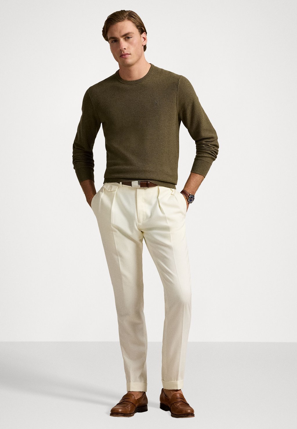 

Джемпер TEXTURED COTTON CREWNECK SWEATER Polo Ralph Lauren, оливковый