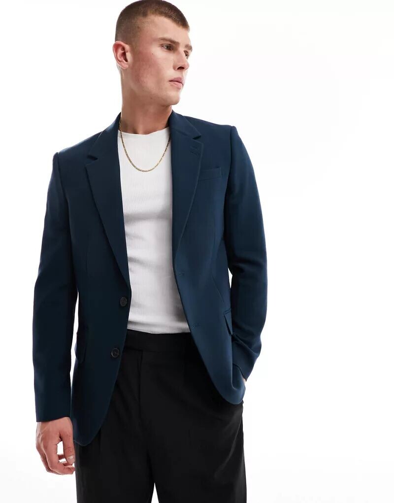 

Синий узкий пиджак River Island, Черный, Синий узкий пиджак River Island