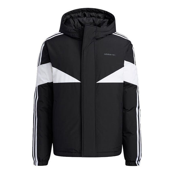 

Пуховик adidas neo M Cb Down Puff Colorblock Stripe Sports hooded With Down Feather Jacket Black, черный