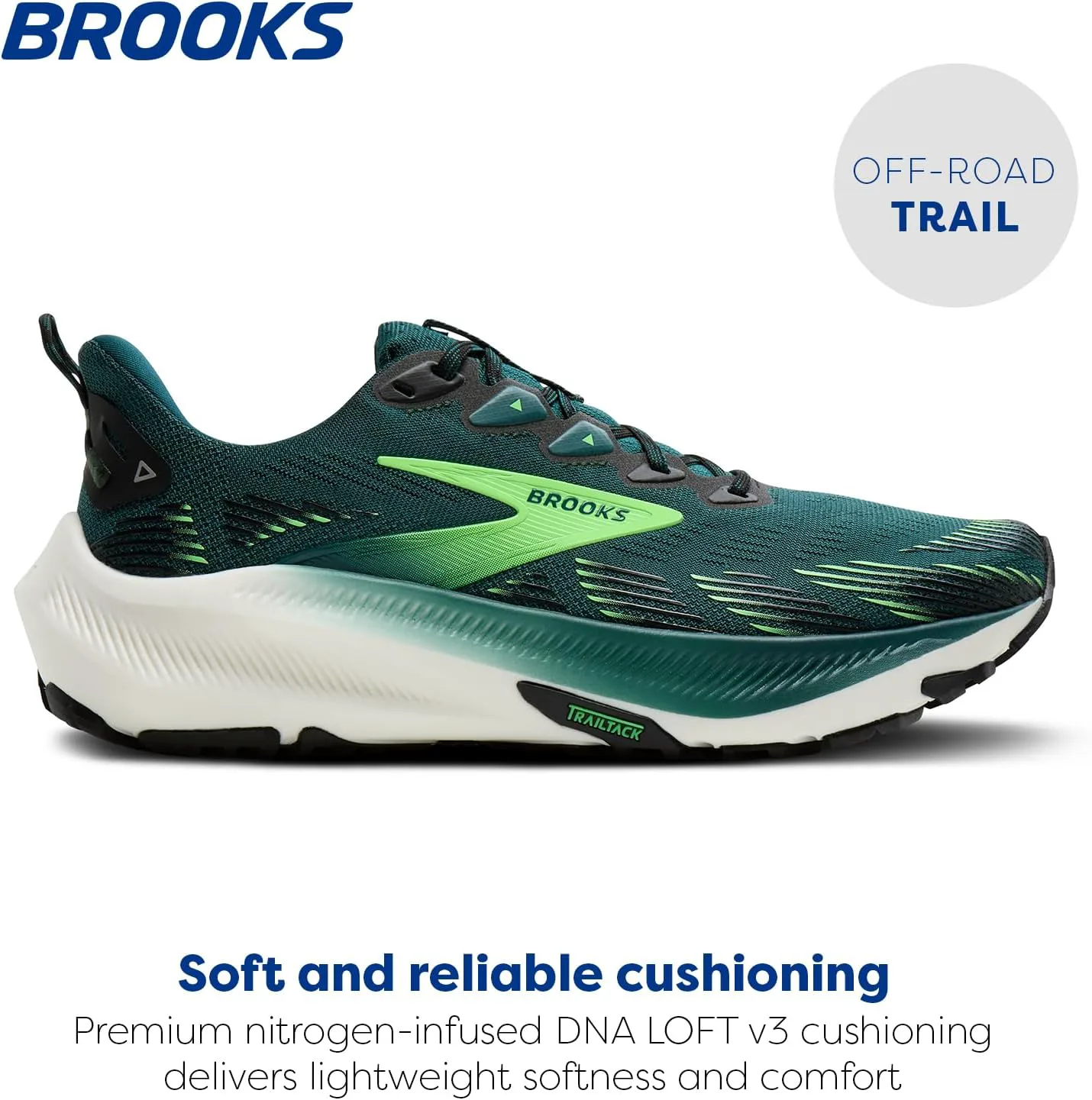 Мужские кроссовки Brooks Ghost Trail, универсальная обувь для бега по пересеченной местности, черный/зеленый — фото 2