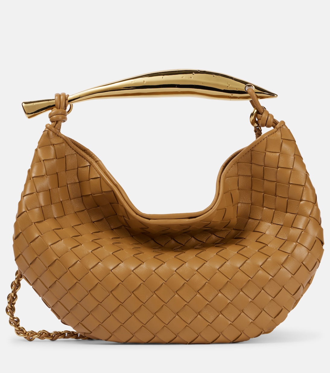 

Сумка через плечо из кожи Intrecciato Sardine Chain Bottega Veneta, Dark Praline-M Brass