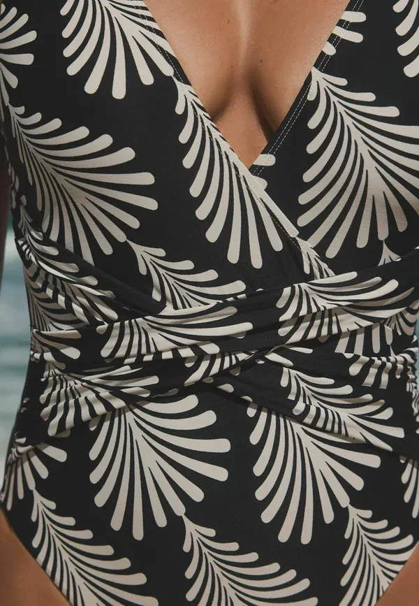 Купальник Next, black cream fan print, черный с кремовым веерным принтом — фото 4