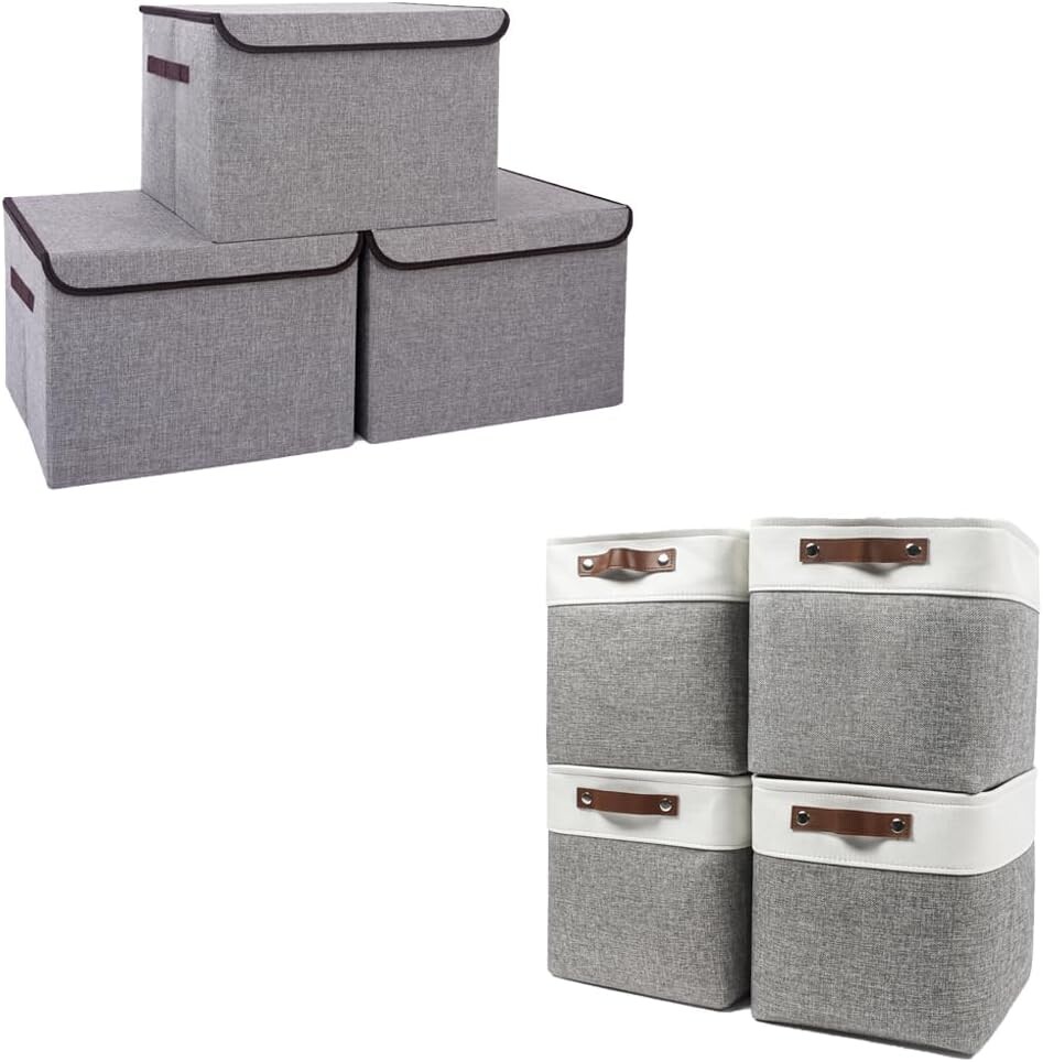 

Тканевый ящик для хранения с крышками 16,7 x 12 x 12 [3 упаковки] + корзина для хранения белья 11 x 11 x 11 [4 упаковки] (белый и серый) Bagnizer