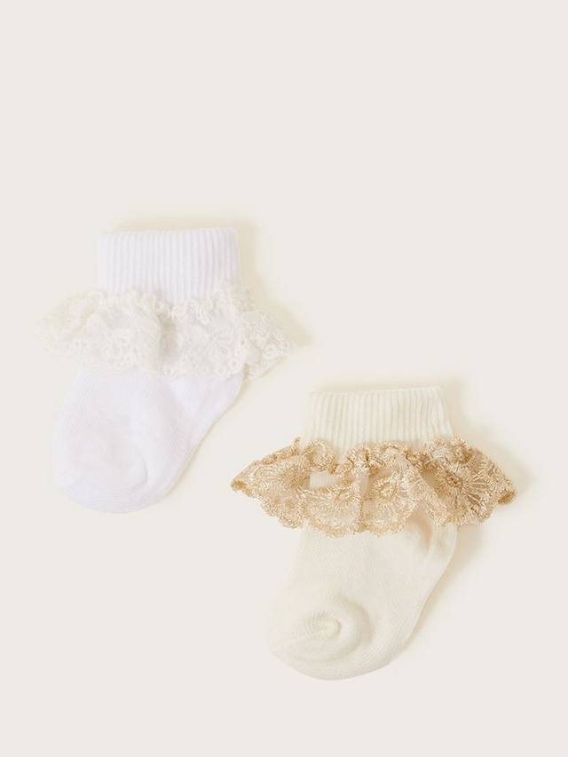 

Детские носки на щиколотках с кружевной оборкой Monsoon, цвет Ivory/White