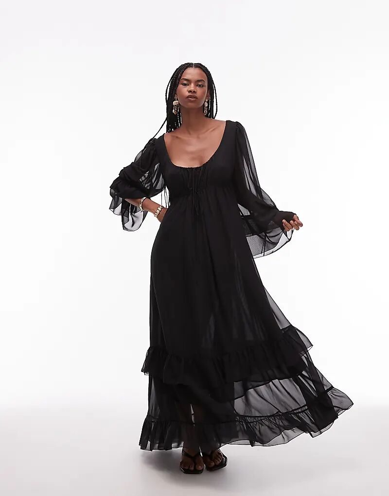 

Платье макси из мягкого шифона с завязками спереди ASOS DESIGN черного цвета