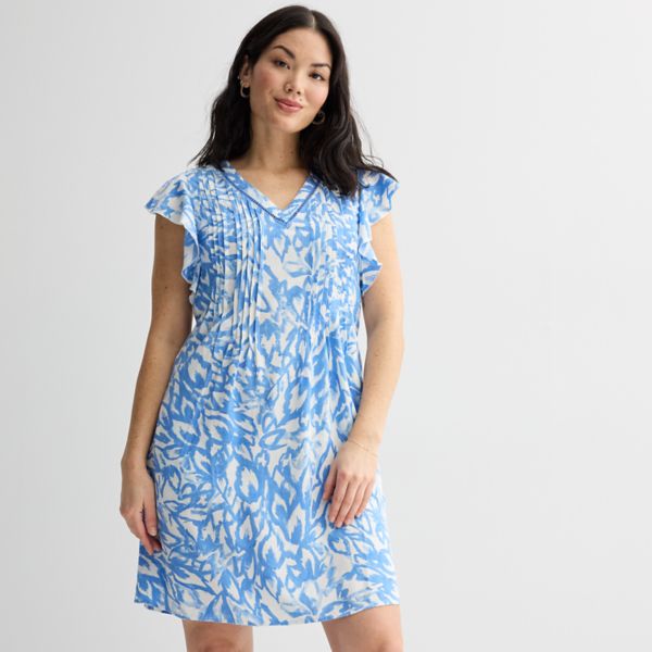 

Женское платье с плиссированными рукавами-крылышками Sonoma Goods For Life, цвет white blue foliage