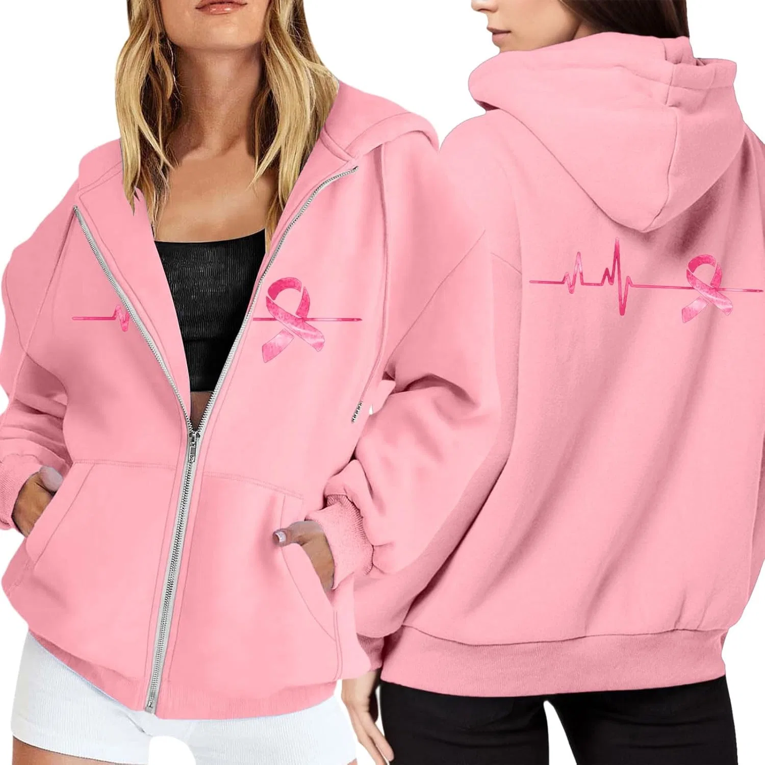 Худи на молнии женское с принтом Breast Cancer Awareness, Pk3
