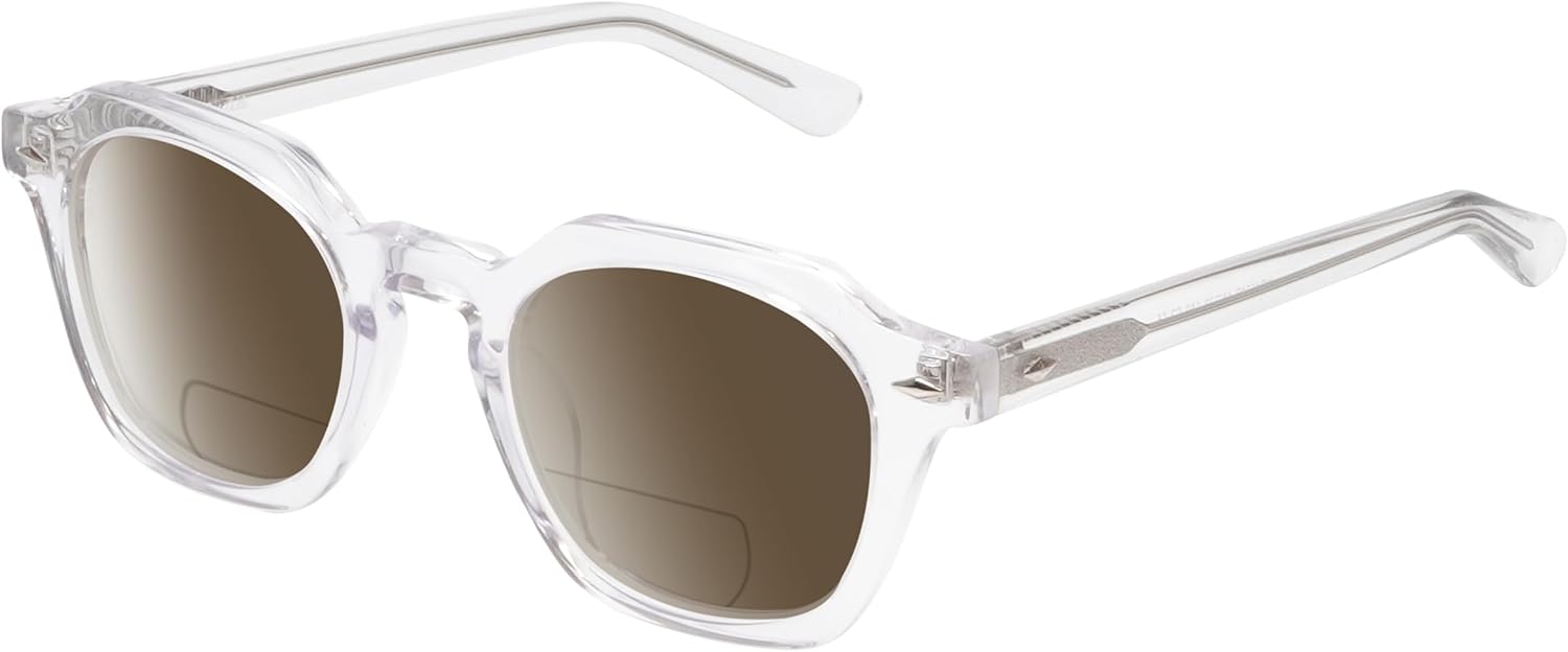 

Поляризованные бифокальные солнцезащитные очки Liaochelys для чтения, мужские и женские, с защитой от УФ-излучения, для вождения, тонированные Reptile, Clear Crystal Silver/Polarized Amber Brown