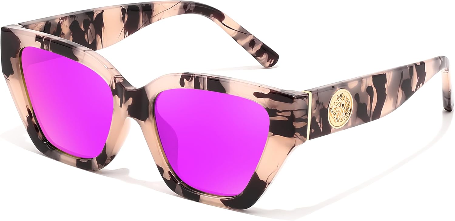 

Женские поляризованные солнцезащитные очки FEISEDY «кошачий глаз» — защита от УФ-излучения UV400, модный дизайн для вождения и повседневной носки B0299, Pink Patterned Frame & Pink Purple Mirror Lens