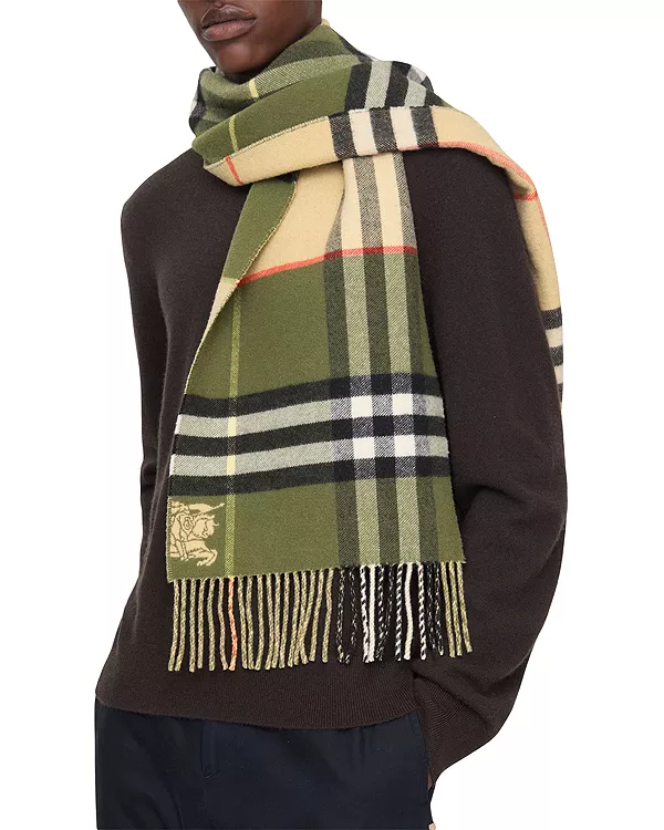 Кашемировый шарф с контрастной клеткой Burberry, зеленый — фото 3