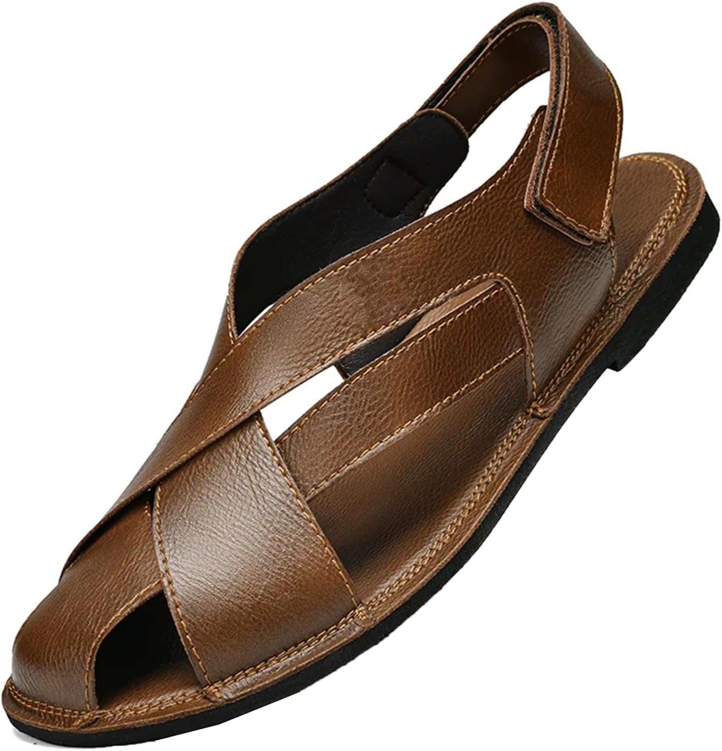 

Мужские сандалии из натуральной кожи, плоские, открытые, повседневные, летние, дышащие, больших размеров Generic, коричневый