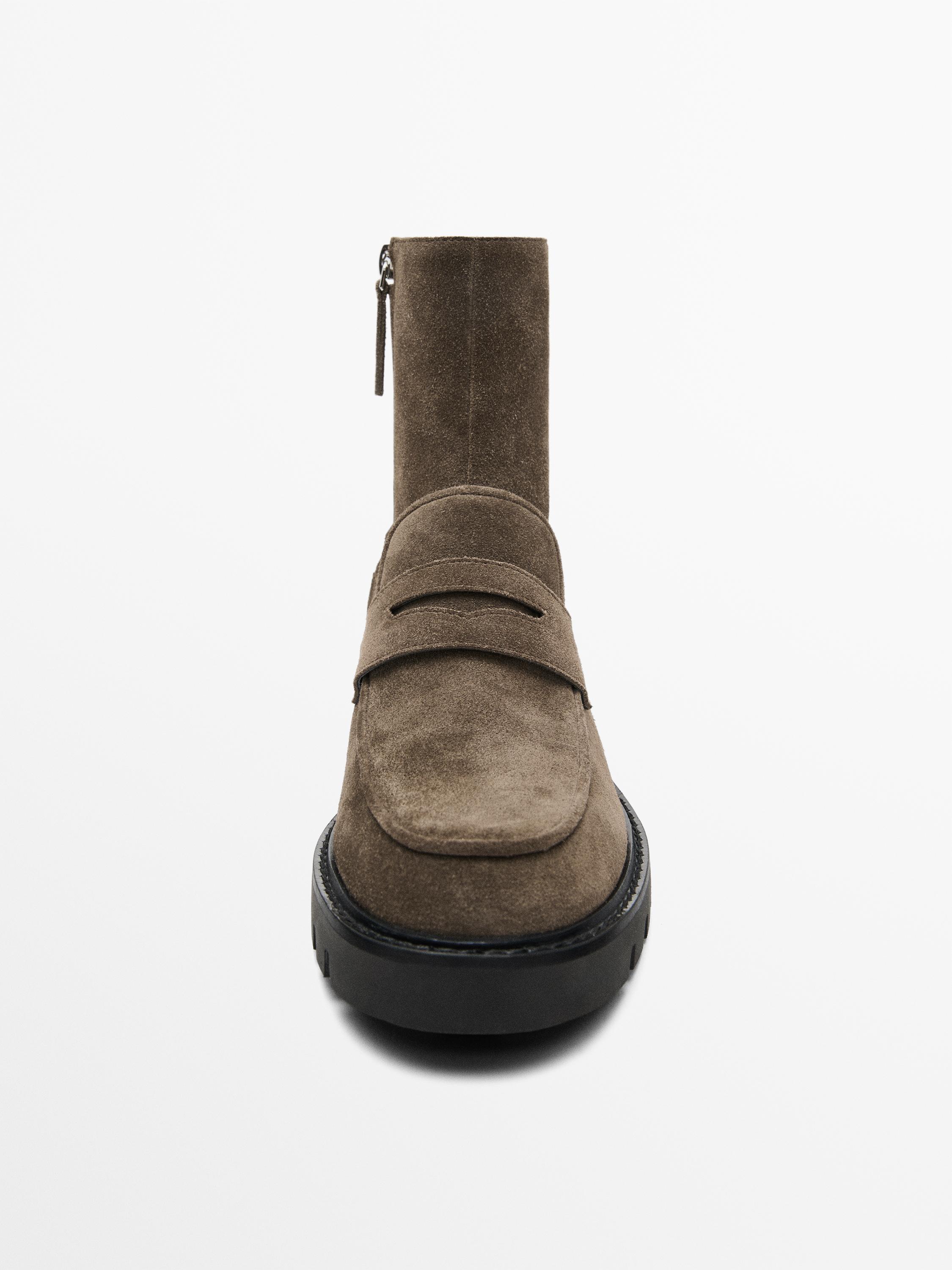 Ботинки на плоской подошве с рифленой подошвой Massimo Dutti, серо-коричневый — фото 3