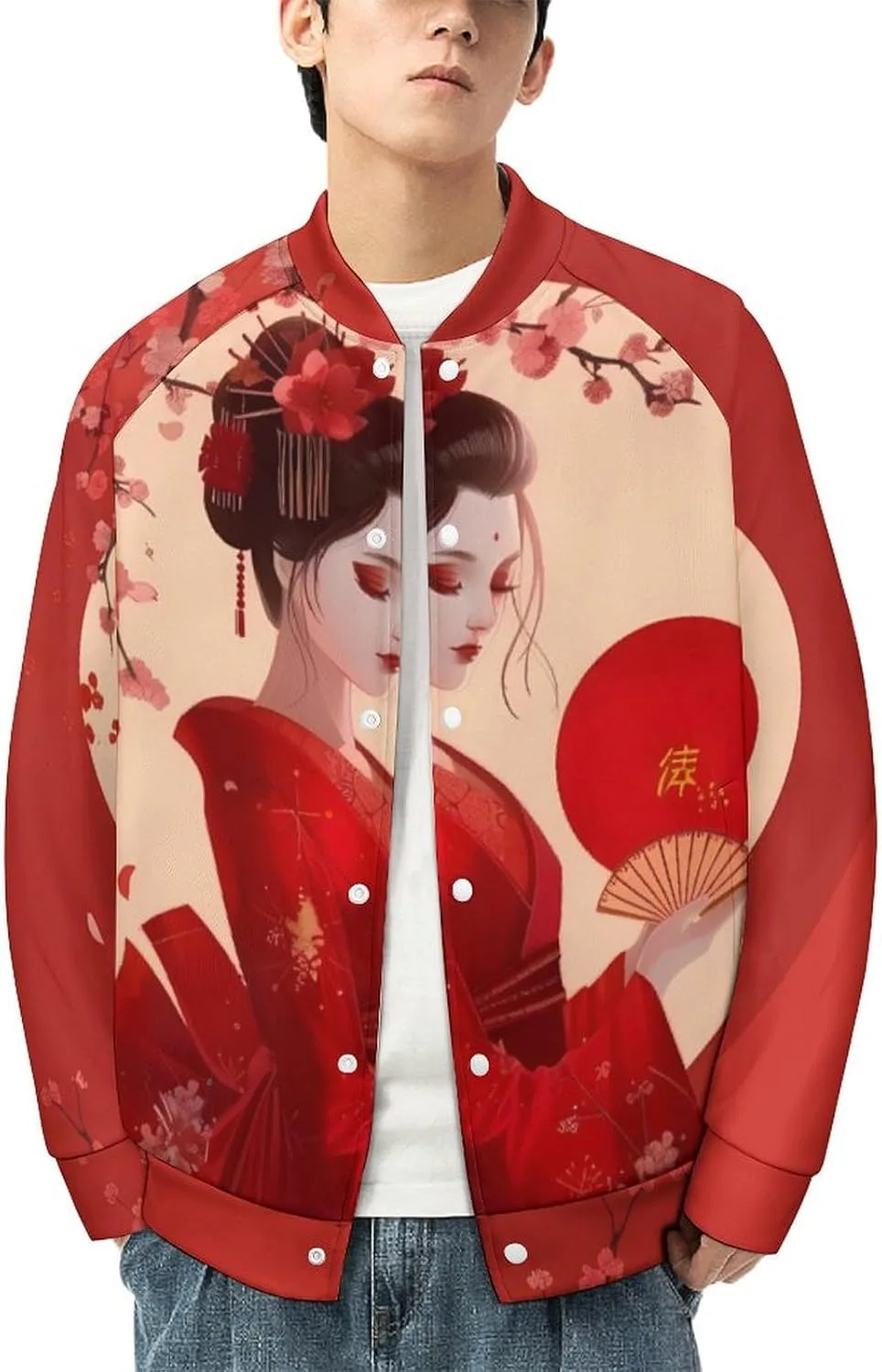 Куртка-бомбер Anime Girl Japanese Geisha мужская легкая бейсбольная куртка Letterman Generic, Style — фото 3