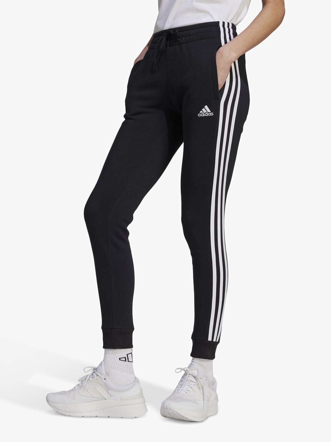 

Флисовые джоггеры adidas с 3 полосками, черный/белый