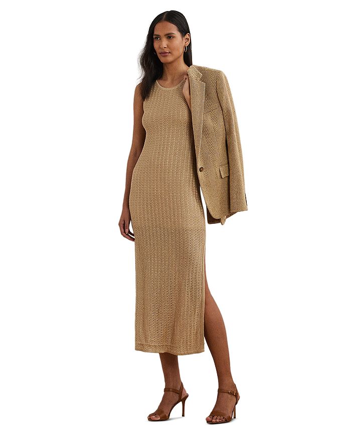 

Платье-свитер без рукавов с ажурной вязкой Pointelle Ralph Lauren, коричневый/бежевый