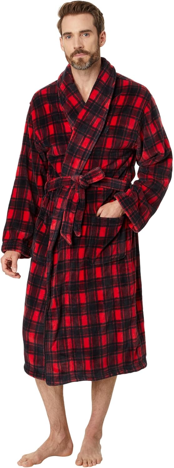 

POLO RALPH LAUREN мужской халат с длинным рукавом и воротником-шалью из микрофибры, Holiday Check Plaid