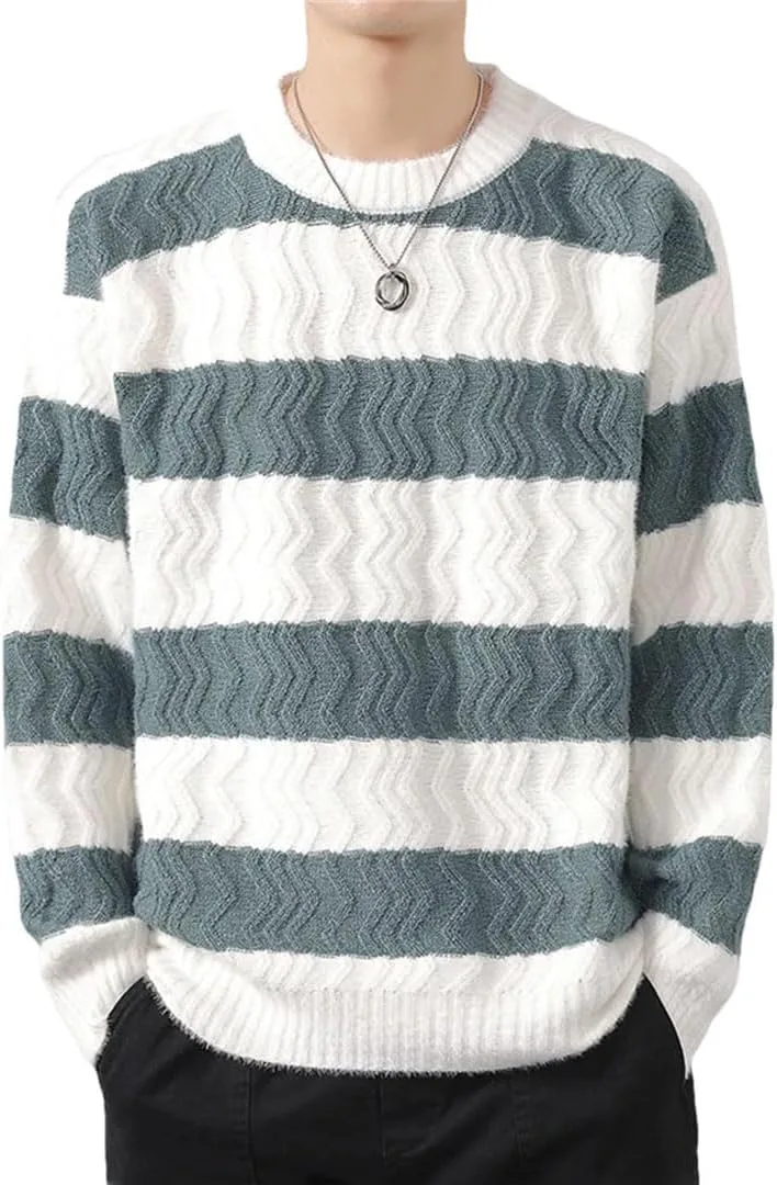 

Мужской полосатый свитер O-Neck свободного кроя