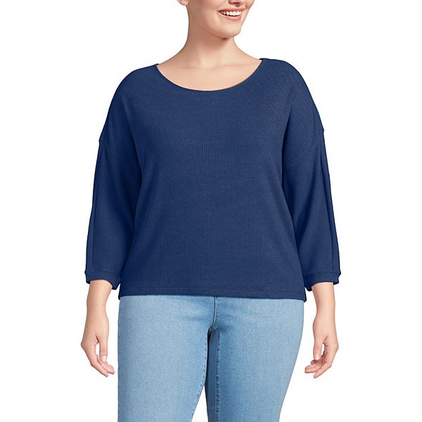 

Уютный топ с 3/4 рукавом и резинкой, Plus Size Lands' End, Deep Navy Heather