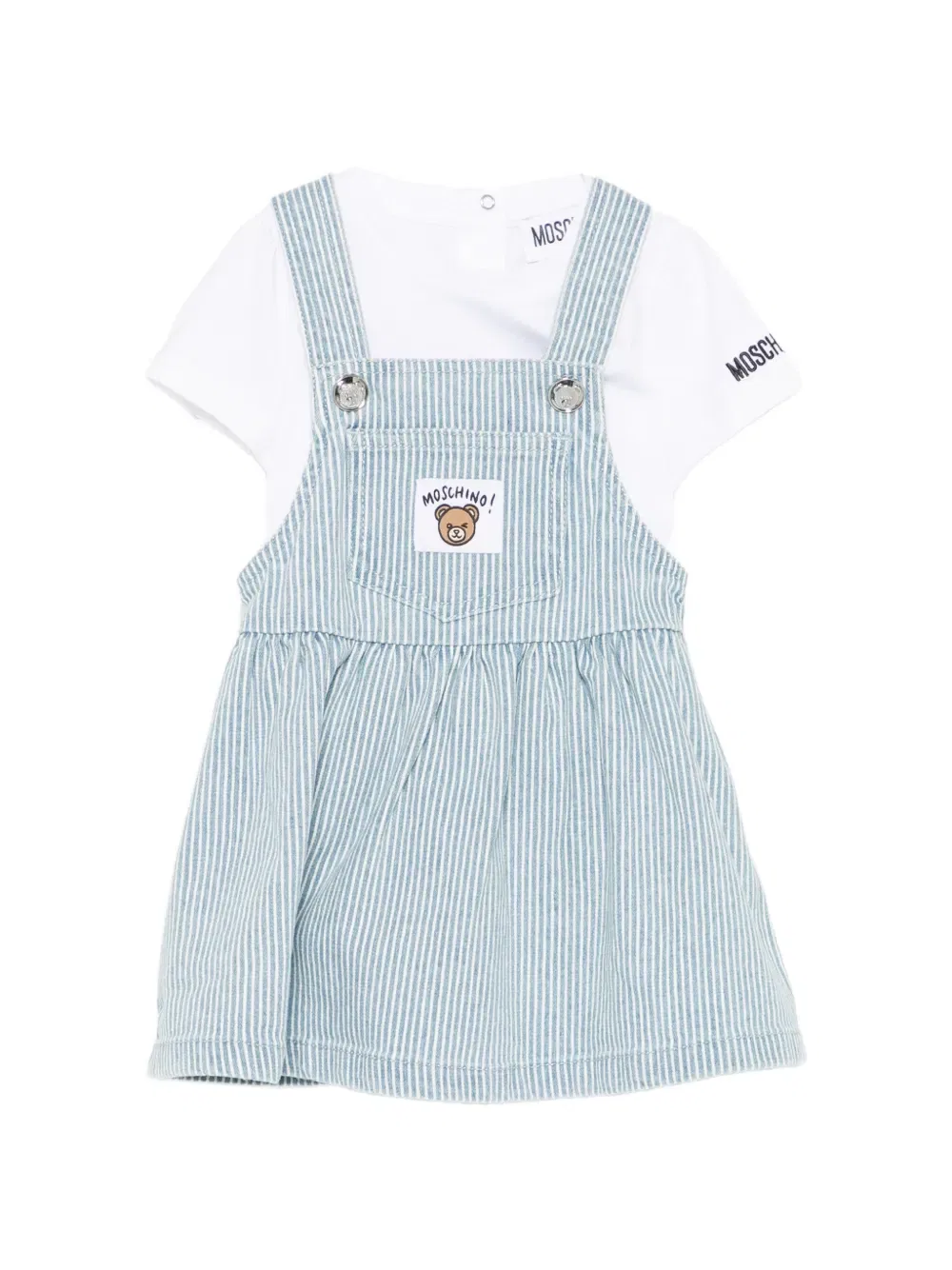 Полосатое платье с вышитым логотипом Moschino Kids, синий