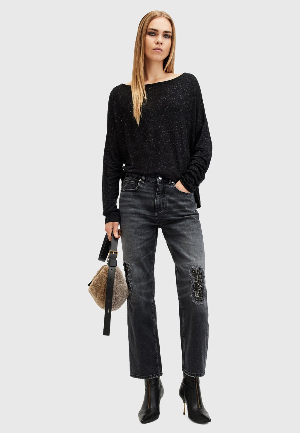 

Топ с длинными рукавами RITA SHIMMER TEE AllSaints, черный