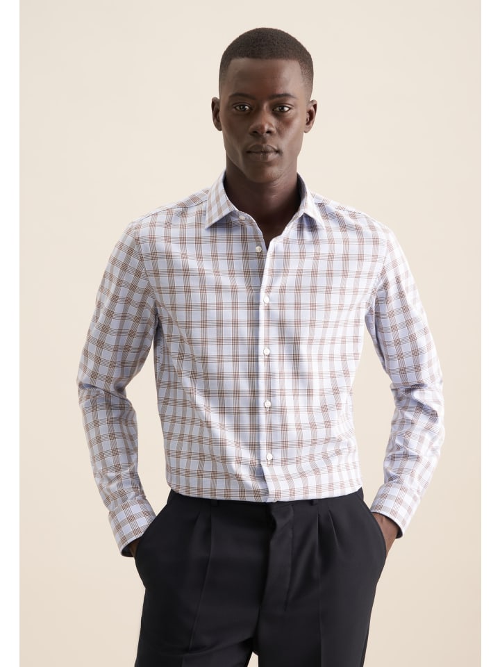 

Узкая деловая рубашка коричневого цвета Seidensticker