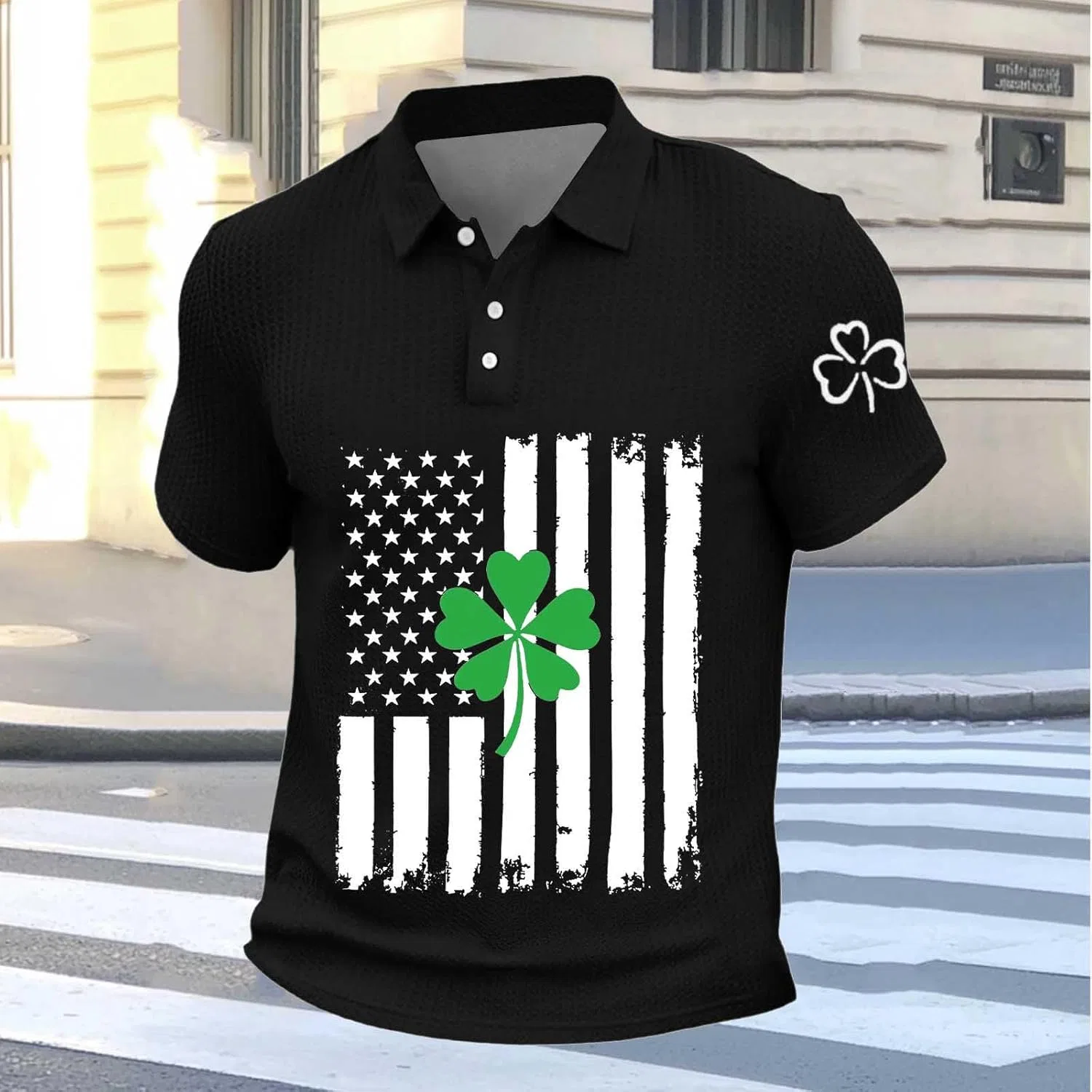 Футболка мужская 2026 St Patricks Day с принтом American Flag Shamrock, короткий рукав, ирландская праздничная повседневная generic, черный — фото 4