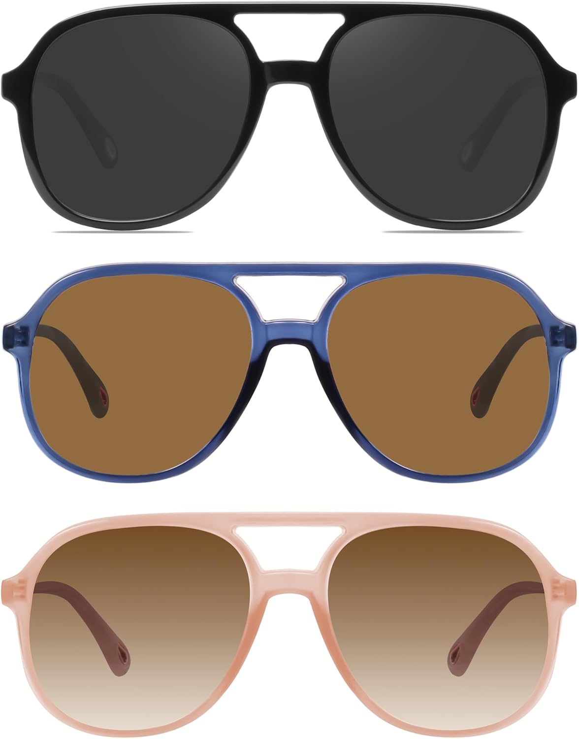 

Солнцезащитные очки-авиаторы YDAOWKN в стиле ретро, ​​квадратные, для женщин и мужчин, винтажные, 70-е годы, с двойной перемычкой, 3 Black/Black+blue/Brown+beige/Brown