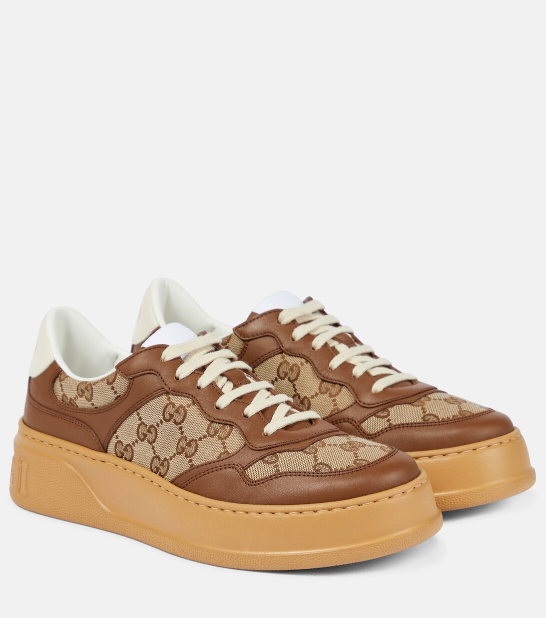 Кроссовки GG Canvas с кожаной отделкой Gucci, коричневый