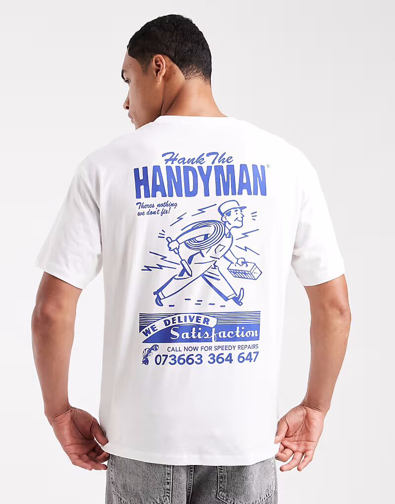 

Футболка oversize с принтом «мастер на все руки» белого цвета Jack & Jones, Белый, Футболка oversize с принтом «мастер на все руки» белого цвета Jack & Jones