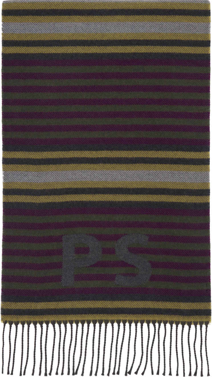 

Шарф из джерси в полоску цвета хаки и фиолетового цвета PS by Paul Smith