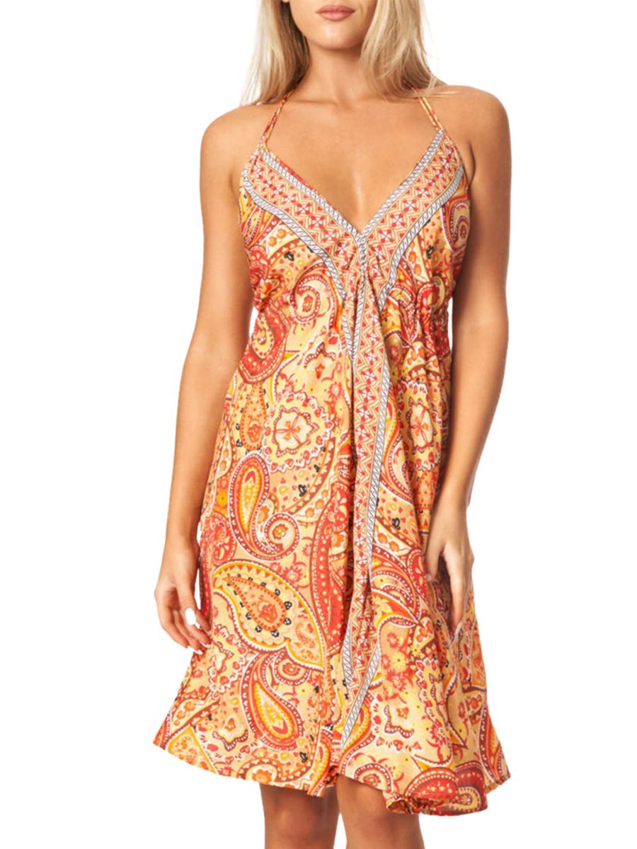 

Платье-халтер с V-образным вырезом и узором пейсли La Moda Clothing, цвет Orange Multicolor