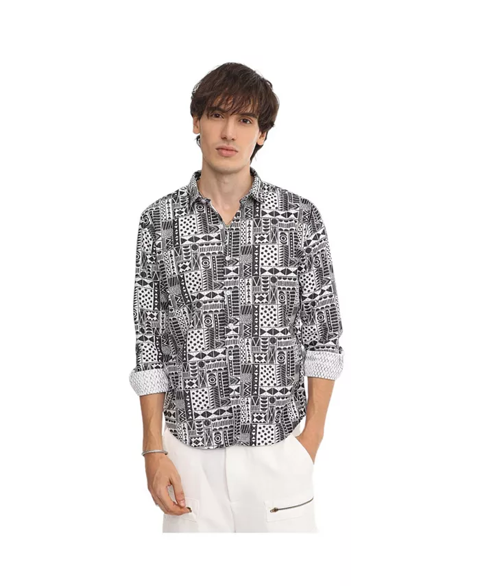 

Мужская рубашка Off-White & Midnight Black с абстрактным геометрическим принтом Campus Sutra, белый