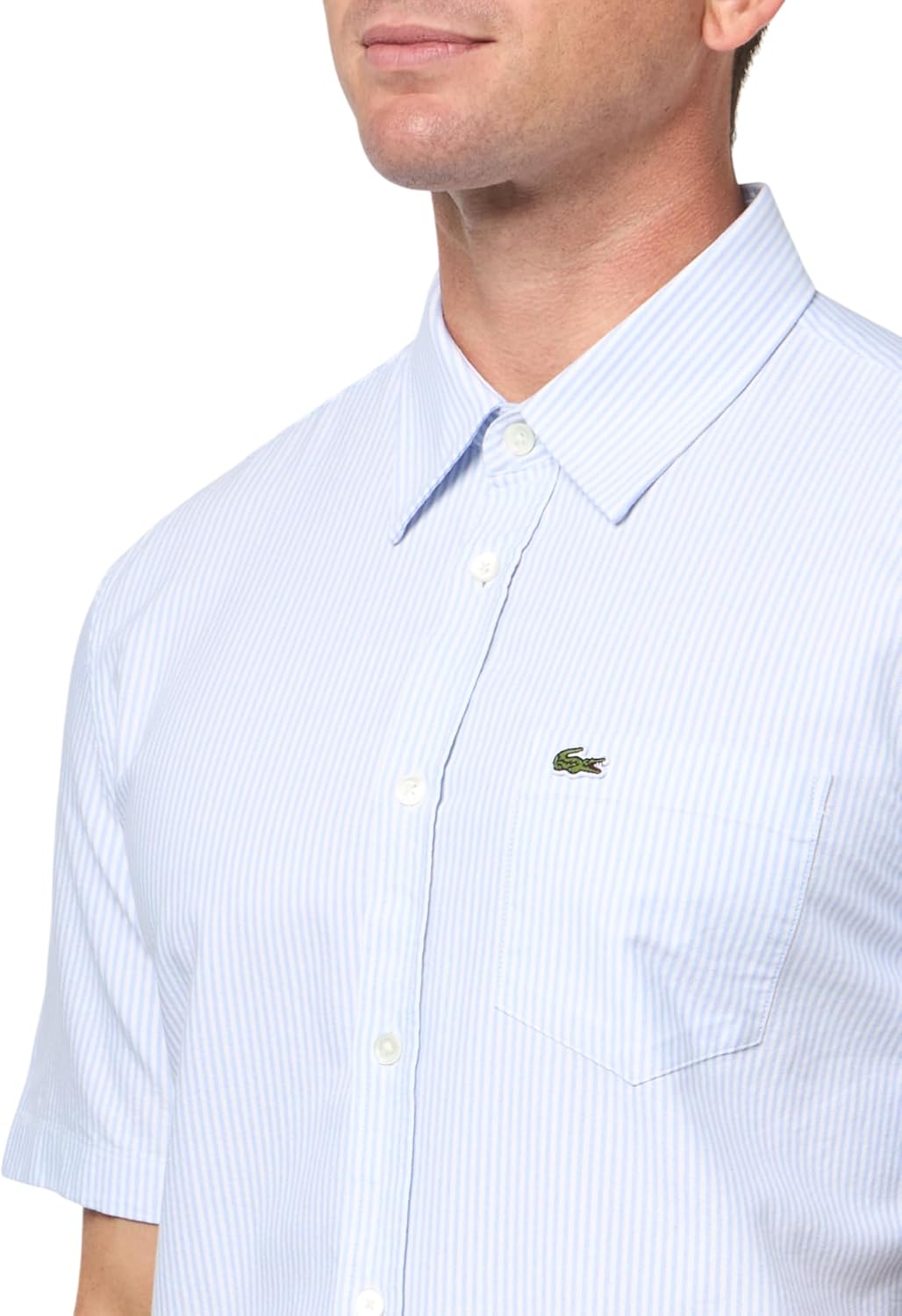 Lacoste мужская рубашка с коротким рукавом в полоску, regular fit, из основной коллекции, Overview/White — фото 3