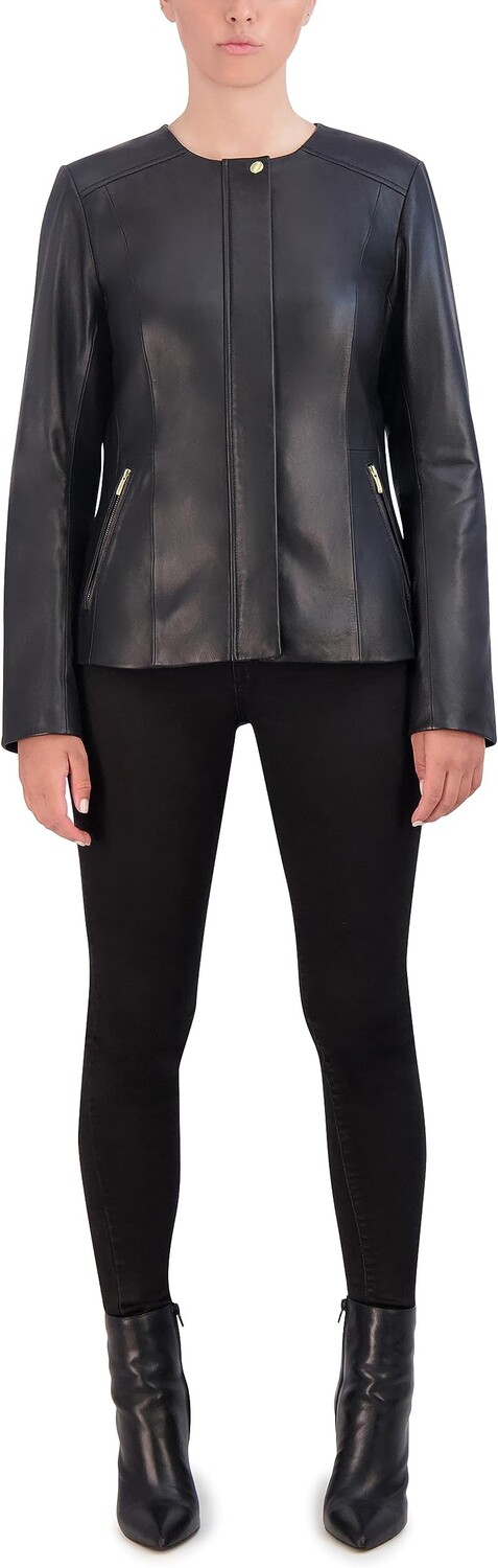

Куртка Collarless Leather Jacket Cole Haan, черный