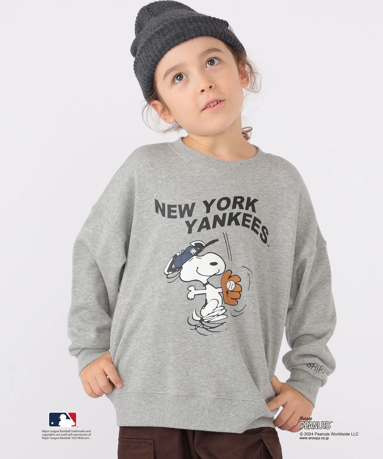 Свитшот детский Snoopy × MLB SHIPS KIDS, хлопок, серый