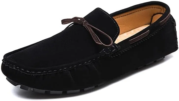 Мокасины на банте из замши кожаные повседневные, Black Hhhchpm