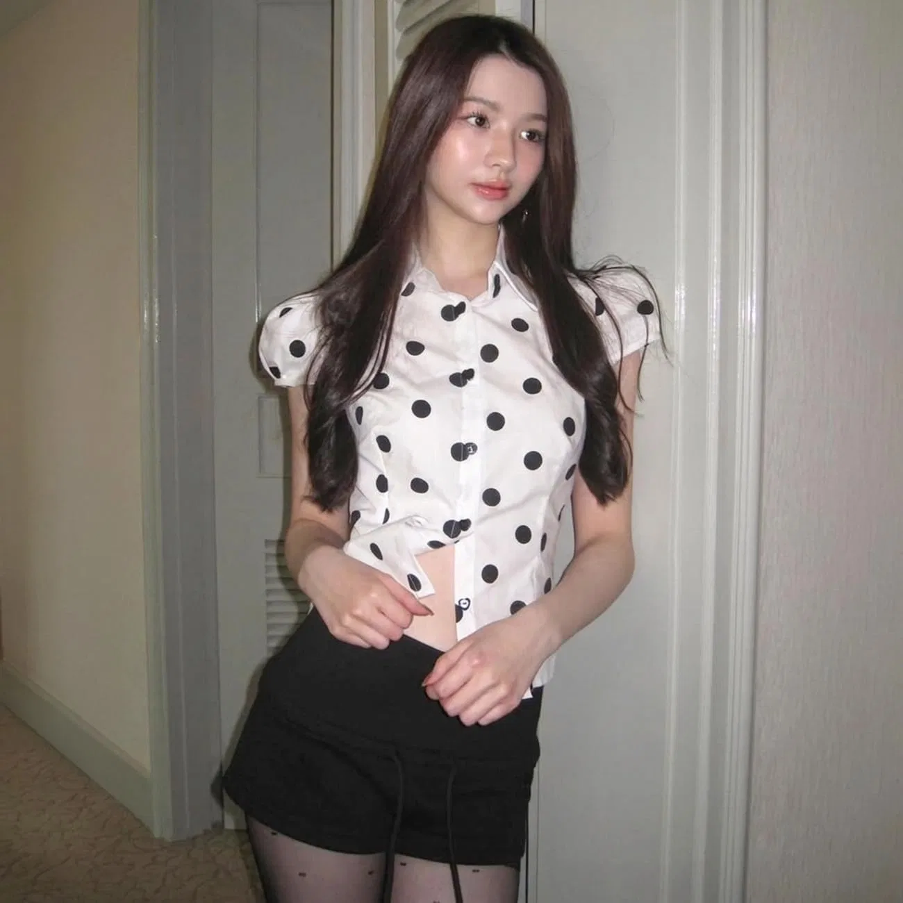 Блуза с гороховым принтом, полуприлегающая, белый — фото 4