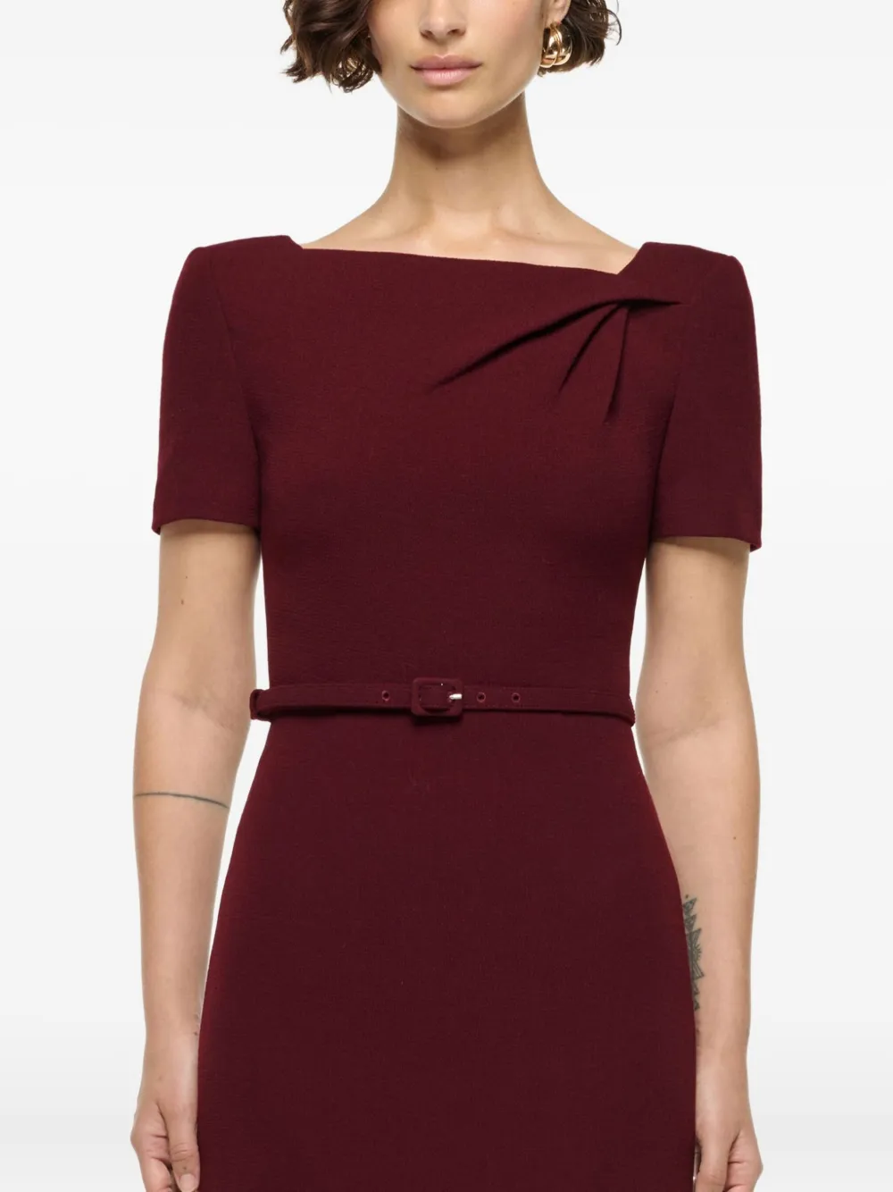 

Асимметричное шерстяное мини-платье с поясом и драпировкой Roland Mouret, красный