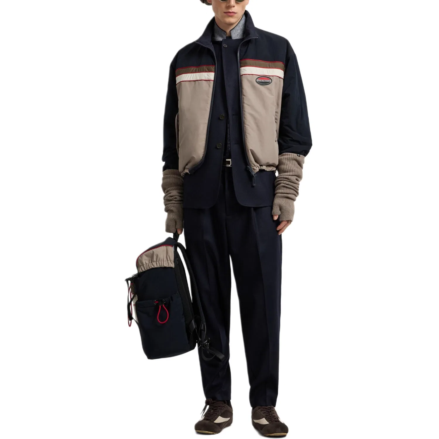 Футболка из джерси с велюровым принтом All-Over Flocked Logo EMPORIO ARMANI, Marine Blue — фото 4