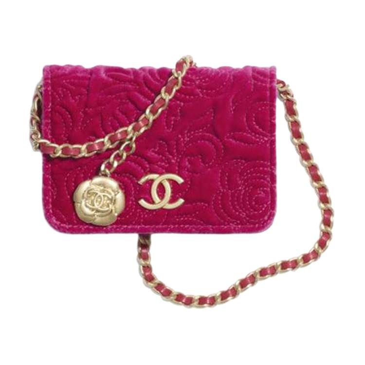 

CHANEL WOC Velour Gold Coin Bag, одноручная нагрудная сумка-кошелек для женщин, маленькая, персиково-розовая