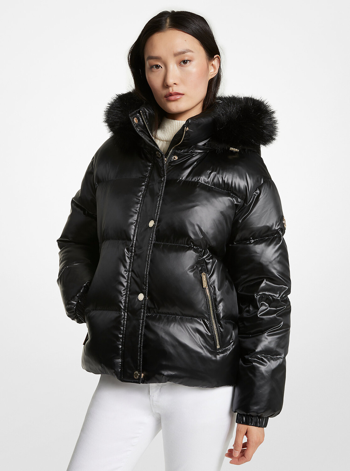 

Пуховик с отделкой из искусственного меха Michael Kors, черный
