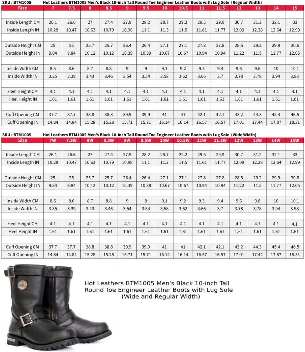 Мужские кожаные сапоги Hot Leathers BTM1005 черного цвета, высокая 25 см модель с круглым носком и подошвой с протектором - размер 14W ‎Hot Leathers — фото 4