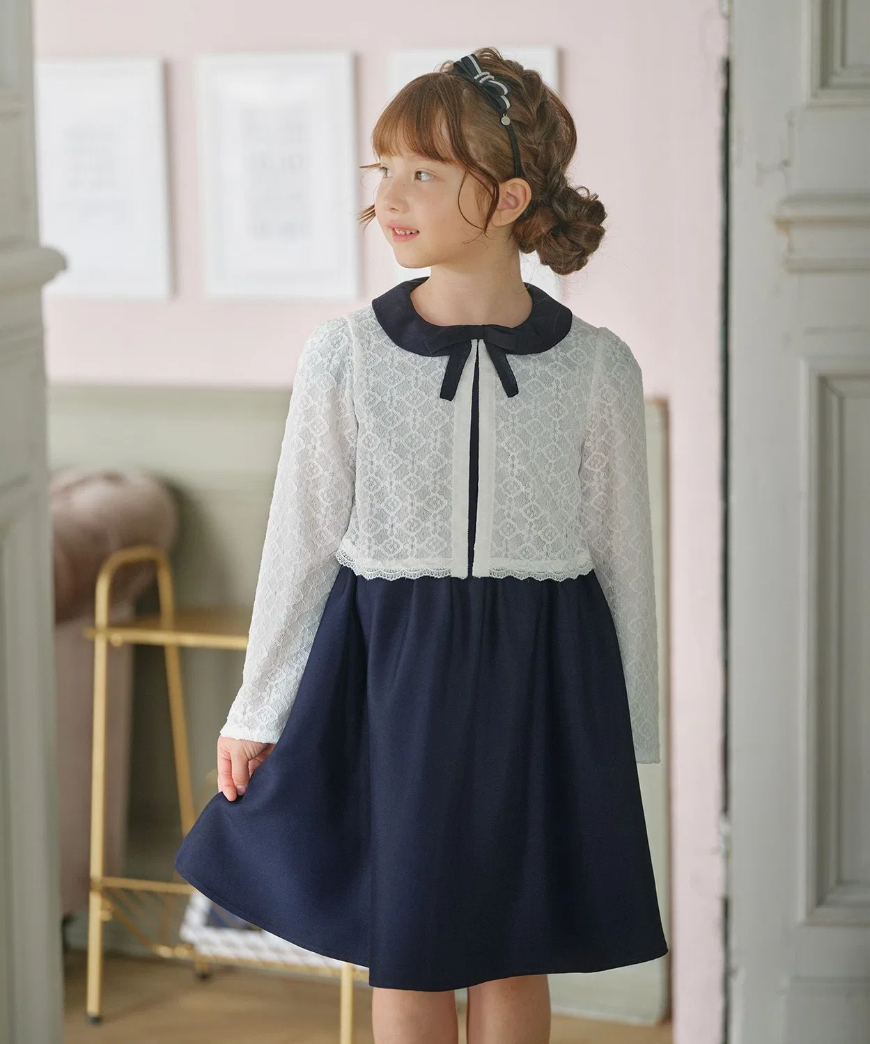 Комплект кружевной жакет и платье, 110-140p, Navy