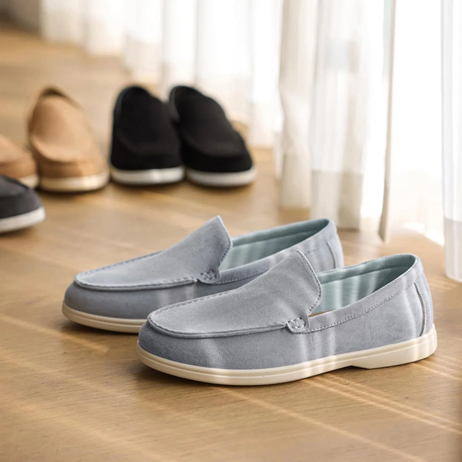 Лоферы мужские из замши, легкие, Slip on Loafers, синий — фото 4